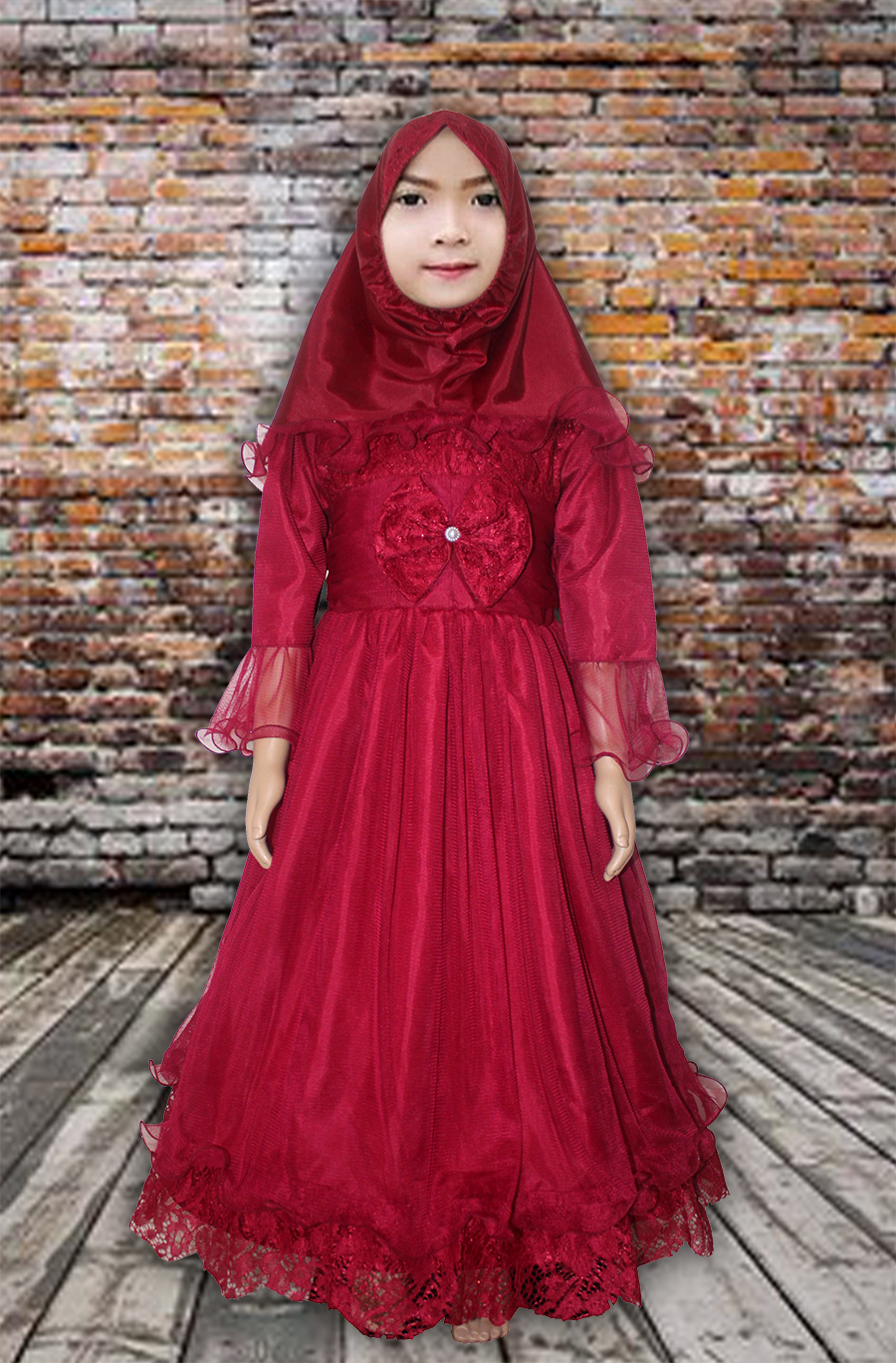 Set Hijab Kids J570 maroon