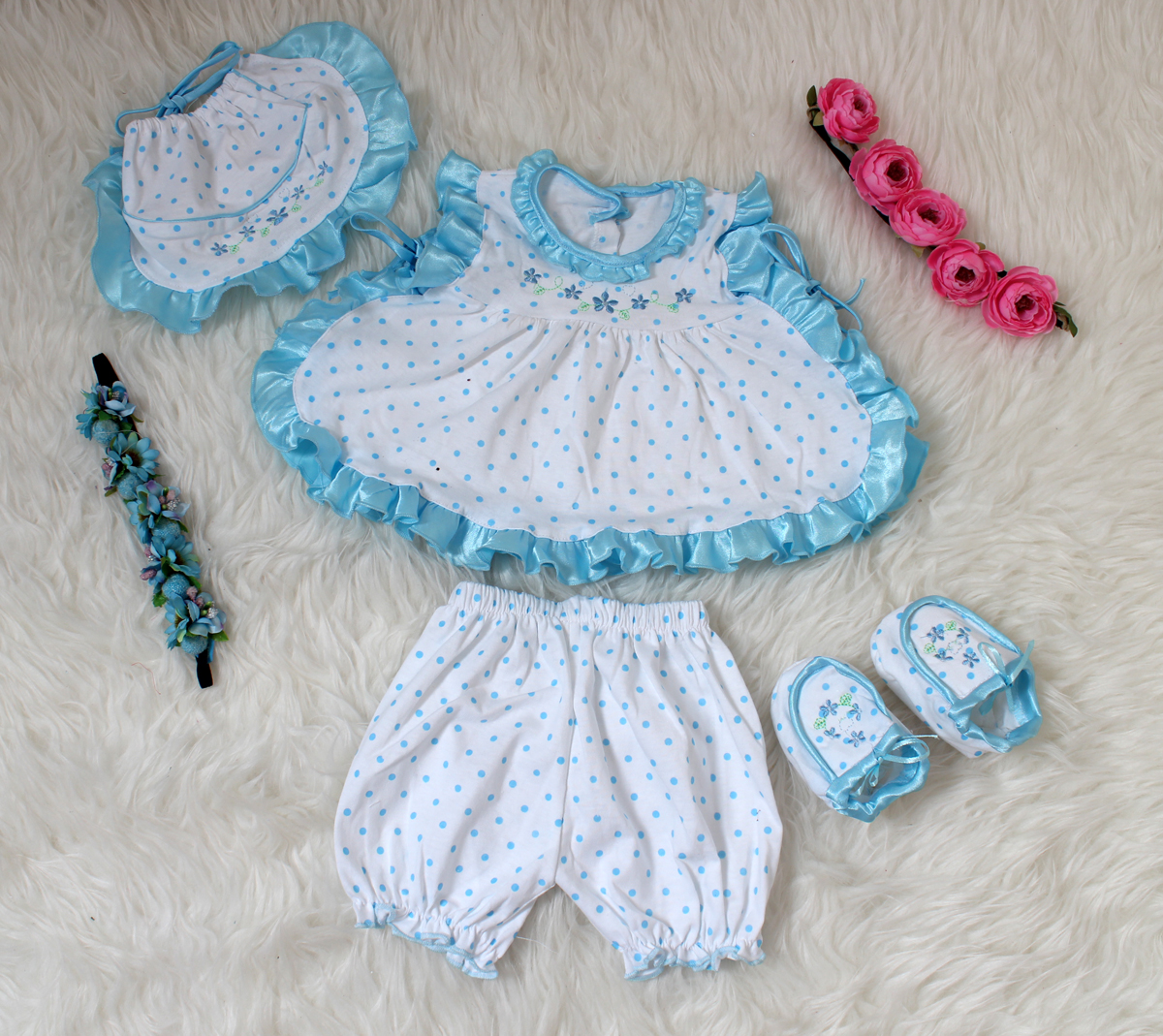 Set bayi dot besar 4in1 biru