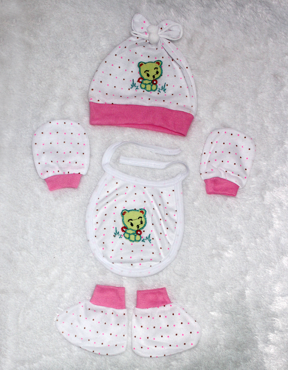 Set Bayi Dot Bear 4in1 02  Pink