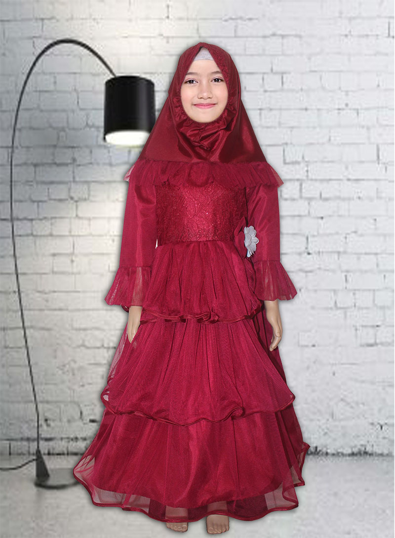 Set Hijab Kids J569 Maroon