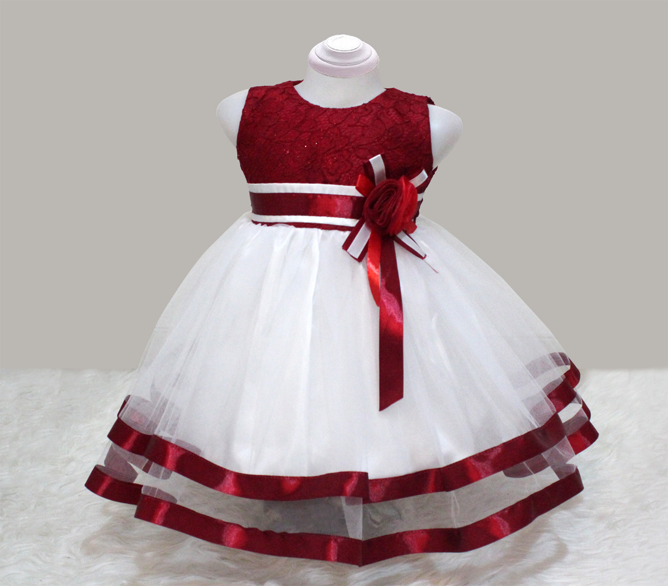 Dress Isabel brukat maroon