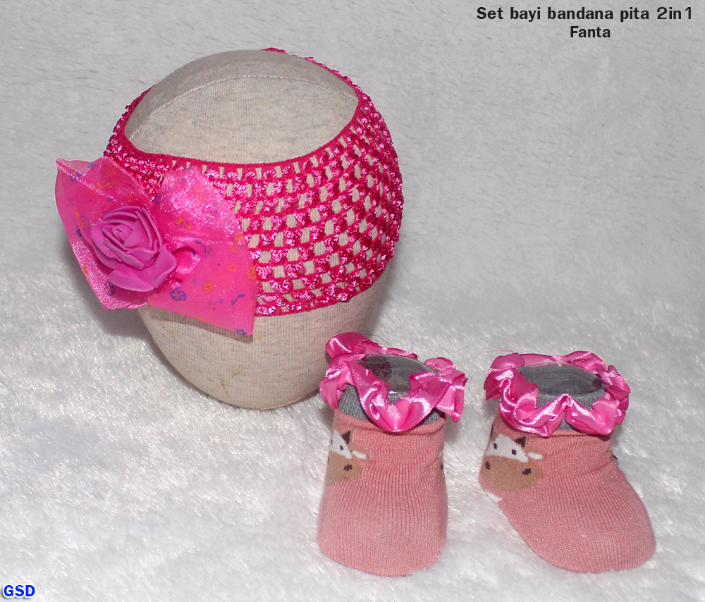 Set bayi bandana pita 2in1 pink