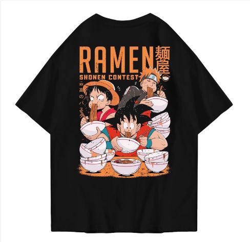 Hi VABA Oversized Luffy Goku Naruto Eating Ramen Tshirt | Kaos Streetwear Unisex Tee