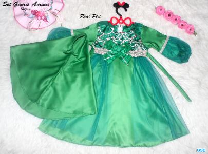 Set Gamis Anak Amina Hijau