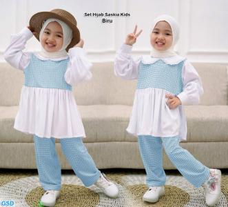 Set hijab saskia kids biru