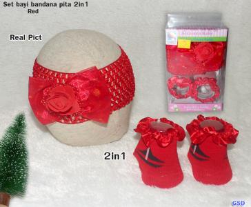 Set bayi bandana pita 2in1 red