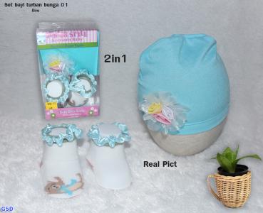 Set bayi turban bunga 01 biru