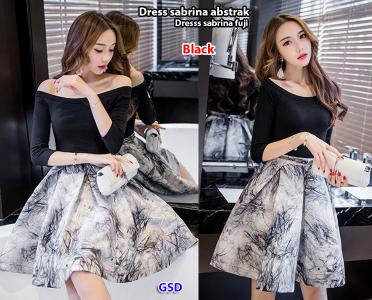 Dress sabrina abstrak black-dress sabrina fuji