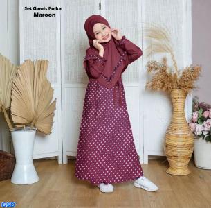 Set Gamis Polka Maroon