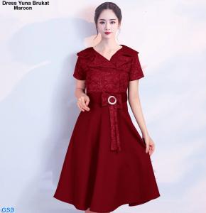 Dress Yuna Brukat Maroon