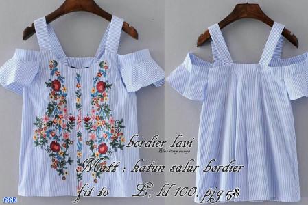 Blouse lavi-blus strip bunga