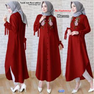 Tunik twis flow sablon maroon-tunik bunga twis