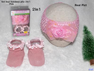 Set bayi bandana pita 2in1 pink