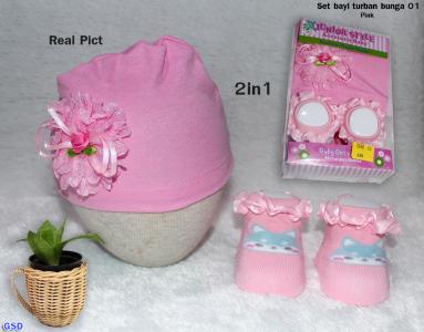 Set bayi turban bunga 01 pink