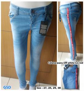 Celana jeans off white lis red