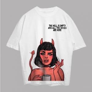 VABA Oversized Devil Women White Tshirt 