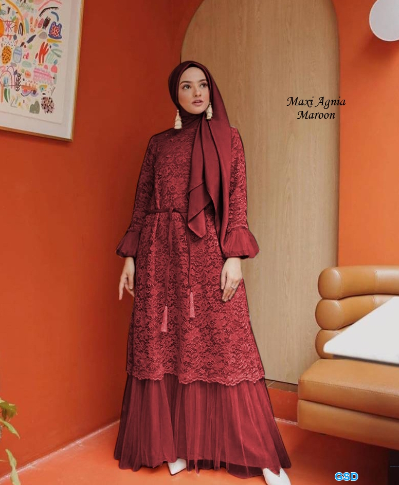 Maxi Agnia maroon - Grosir Tanah Abang,Baju Import Online