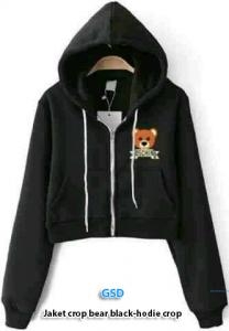 Jaket crop bear black-hodie crop