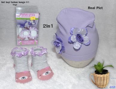 Set bayi turban bunga 01 Ungu