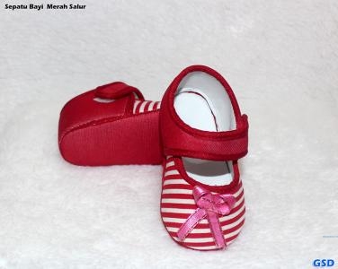 Sepatu Bayi Merah Salur