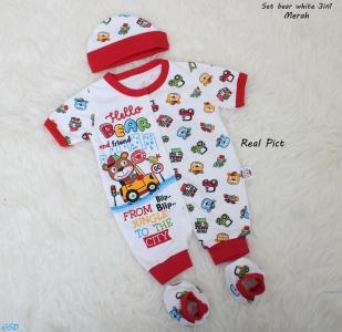 Set bear white 3in1 merah