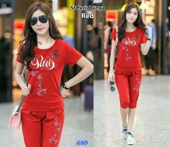 Setelan paris bunga red