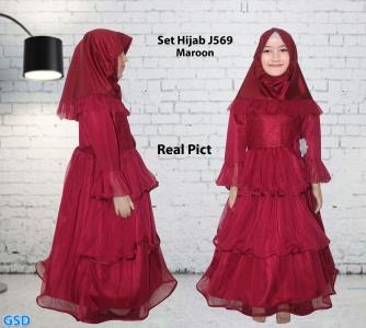 Set Hijab Kids J569 Maroon