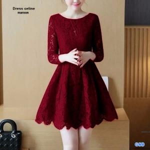 Dress brukat celine maroon