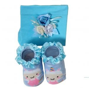 Set Bayi Turban bunga 2in1 biru