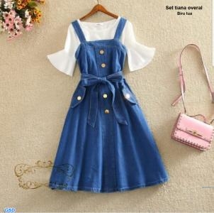 Set tiana overall biru muda