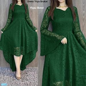 Dress Trisya Brukat Hijau botol