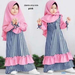 Gamis strip kids pink