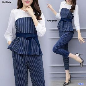 Set Saluri navy putih