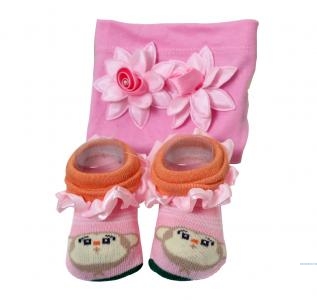 Set Bayi Turban bunga 2in1 pink