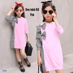 Dress  indah salur  kids pink