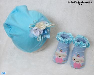 Set Bayi Turban Bunga 2in1 Biru