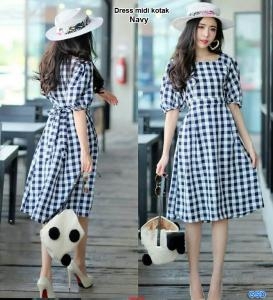 Dress midi kotak navy