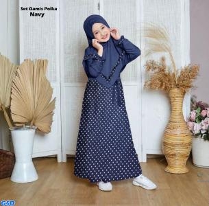 Set Gamis Polka Navy