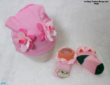 Set Bayi Turban bunga 2in1 pink