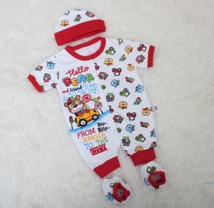 Set bear white 3in1 merah