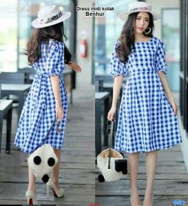 Dress midi kotak navy