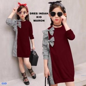 Dress  indah salur  kids maroon