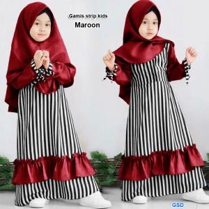 Gamis strip kids maroon