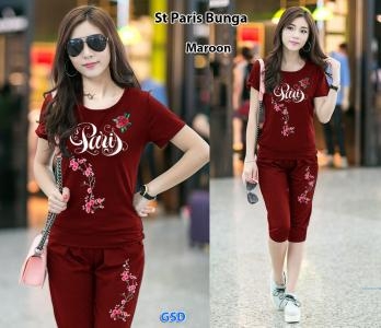 Setelan Paris bunga maroon