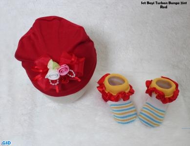 Set Bayi Turban bunga 2in1 red