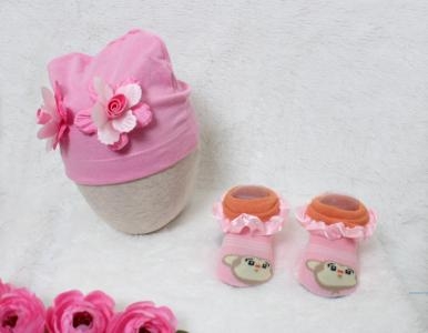 Set Bayi Turban bunga 2in1 pink