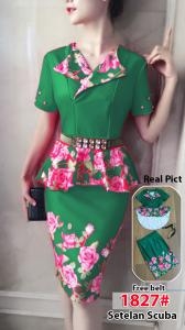 Setelan import 1827 bunga hijau