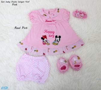 Set bayi fruits lengan pink 4in1