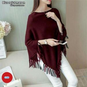 Blus rajut maroon-blus ponco maron