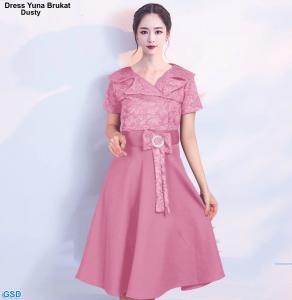 Dress Yuna Brukat Maroon